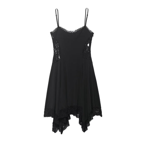 Damen Spitzen- und Satin-Kleid mit asymmetrischem Saum und verstellbaren Trägern EB
