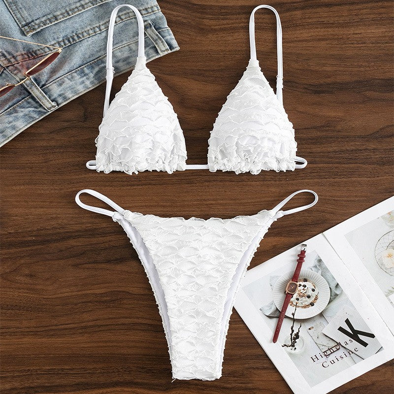 Damen Triangel-Bikini mit Rüschendesign und verstellbaren Trägern EB