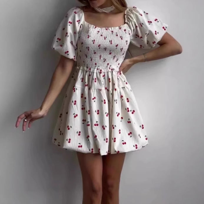 Damen Sommerliches Minikleid mit Puffärmeln und floralem Design EB
