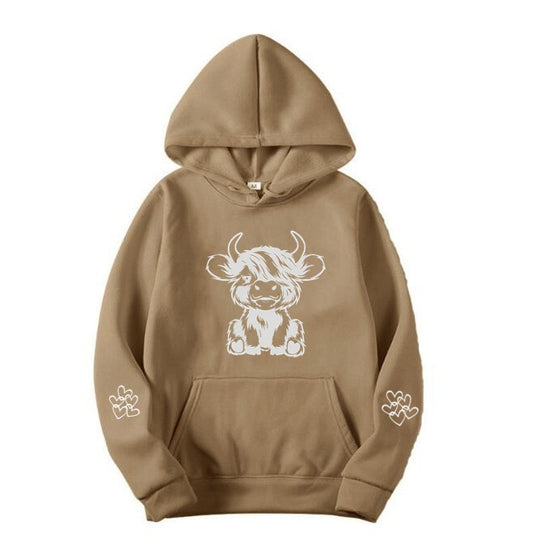Damen Kapuzensweater mit entzückendem Kuhmotiv und praktischen Kängurutaschen EB
