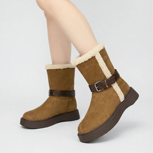 Damen Modische und warme Stiefel mit kuscheligem Innenfutter und praktischer Schnalle EB