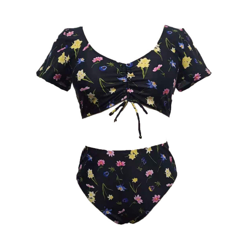 Damen Bikini-Set mit floralen Rüschen und hohem Taillenslip EB