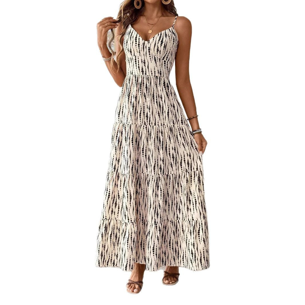 Damen Maxikleid mit elegantem V-Ausschnitt und tierischem Druck EB