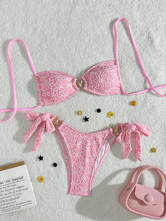 Damen Push-Up Bikini mit verspielten Blütenakzenten EB