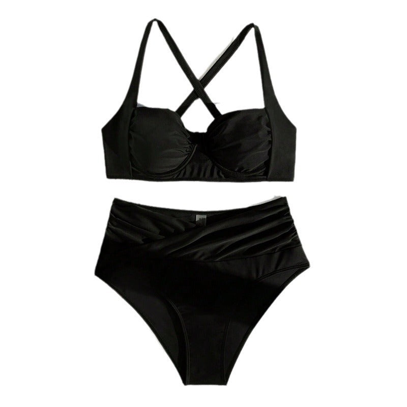 Damen Hoch geschnittenes Bikini-Set mit elegantem Wickelband EB