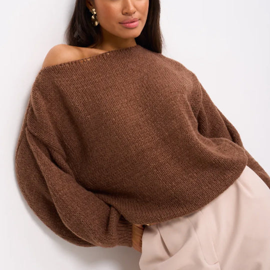 Damen Flauschiger Off-Shoulder Pullover mit überschnittenen Schultern EB