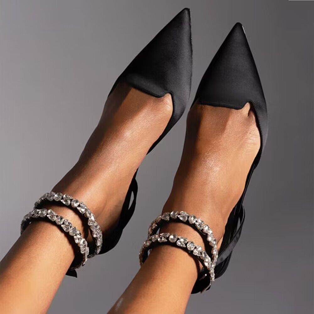 Damen elegante Slingback-Ballerinas mit funkelnden Strass-Details EB