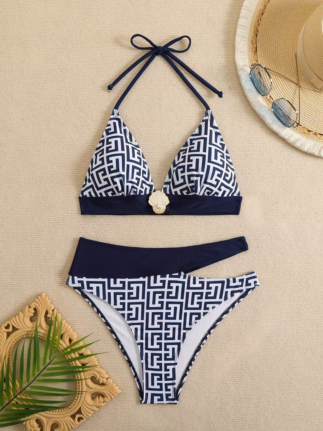 Damen Triangel-Bikini mit elegantem geometrischem Muster EB