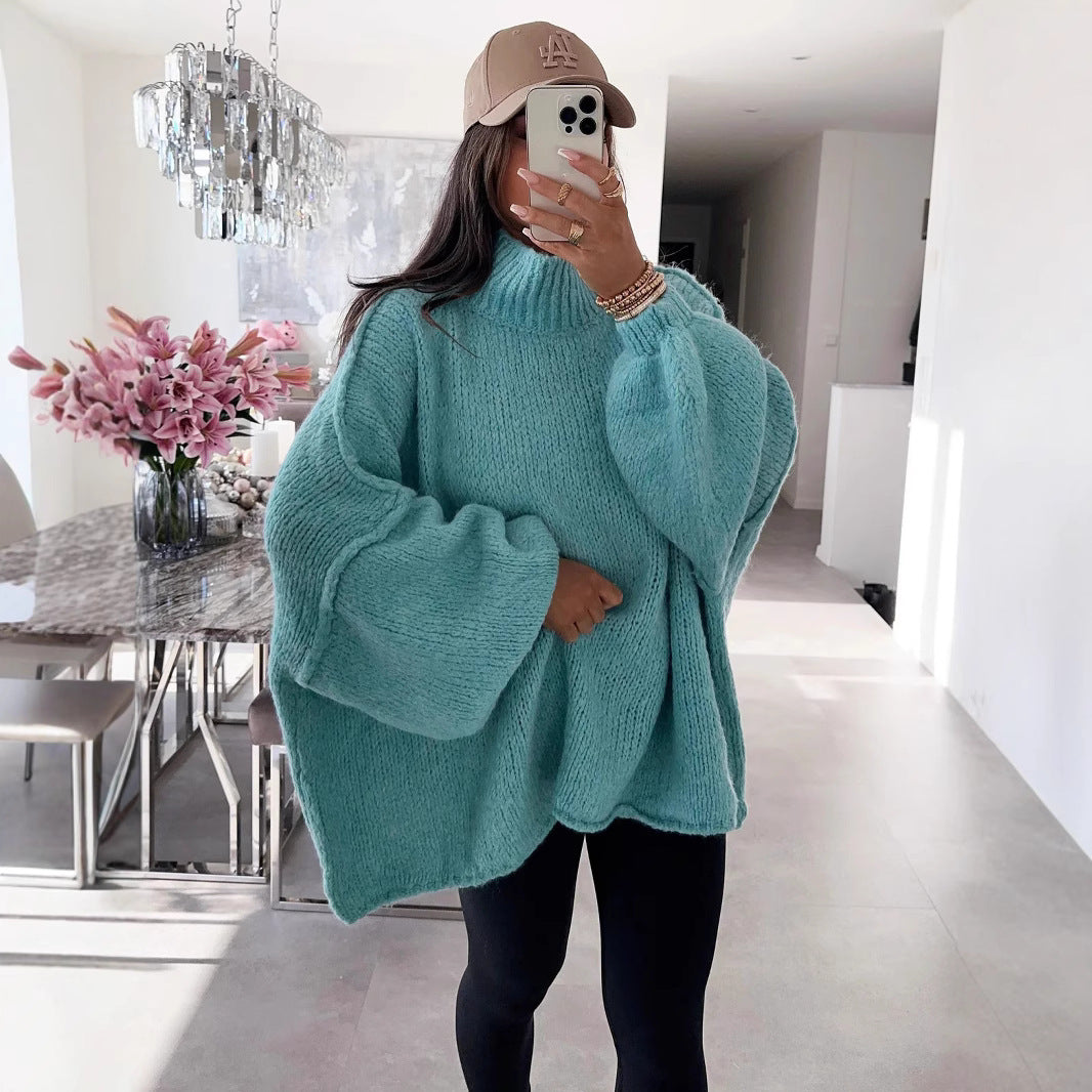 Damen lässiger Oversize Pullover mit hohen Ärmeln und unkonventionellem Schnitt EB
