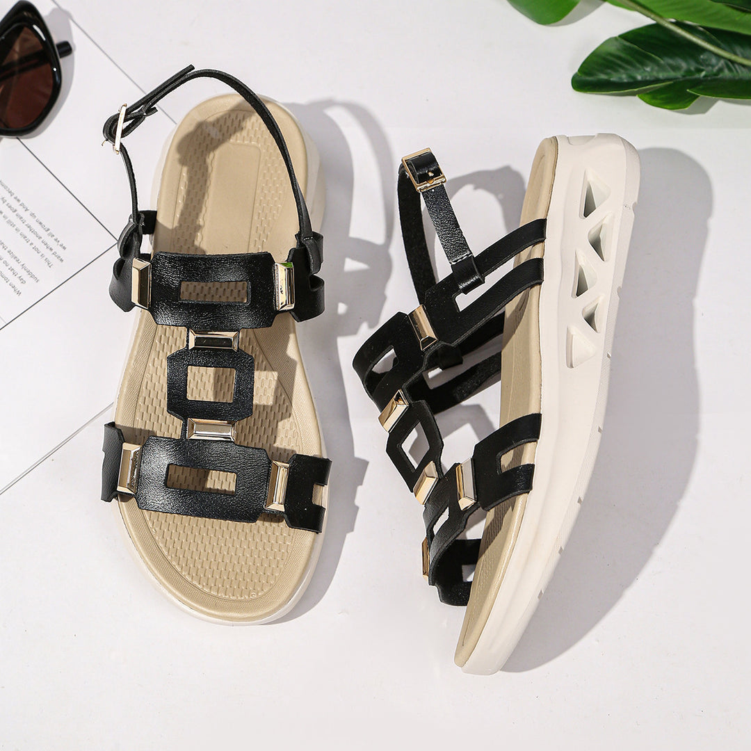 Damen Komfort-Sandalen mit modischen Schnallenakzenten und ergonomischer Sohle EB