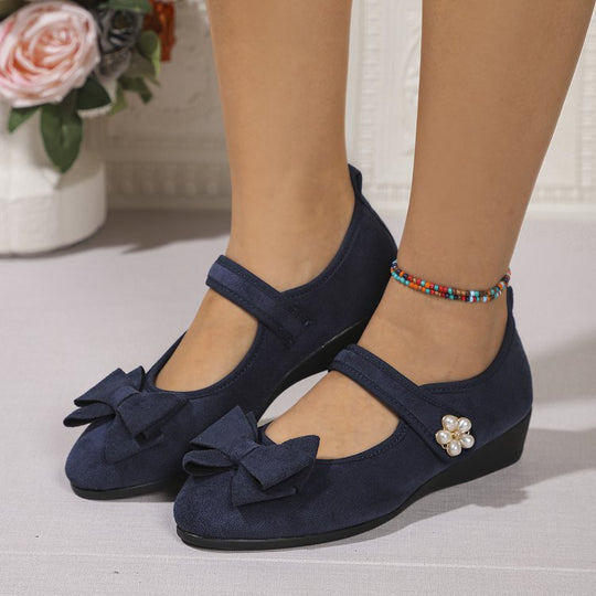 Damen Ballerinas mit dekorativer Schleifenapplikation und komfortablem Wedge-Absatz EB