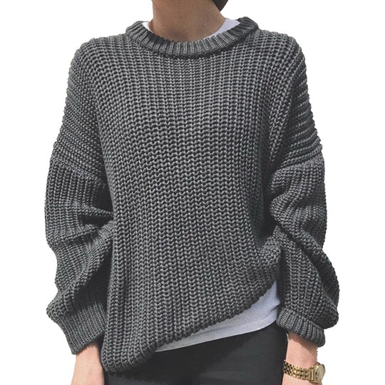 Damen Grobstrickpullover mit lässigem Schnitt und voluminösen Ärmeln EB
