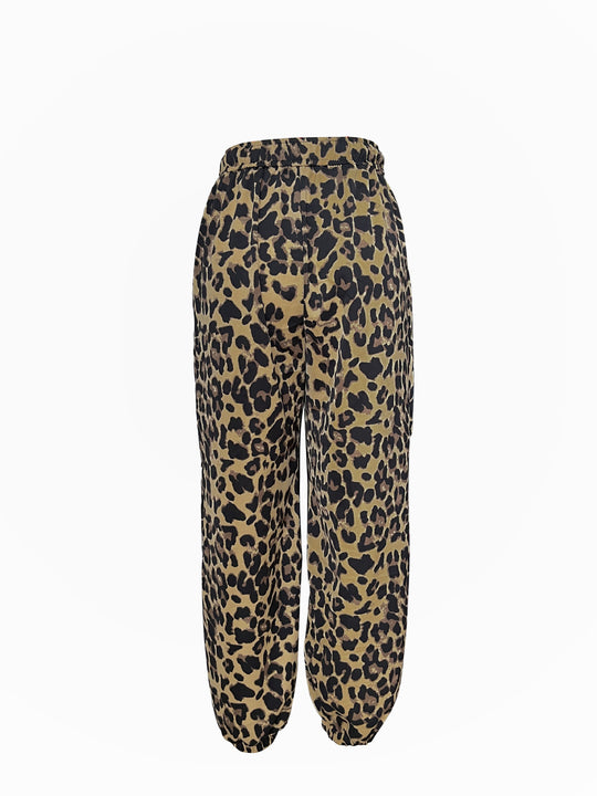 Damen Modische Freizeithose im Leopardenmuster mit elastischem Bund EB