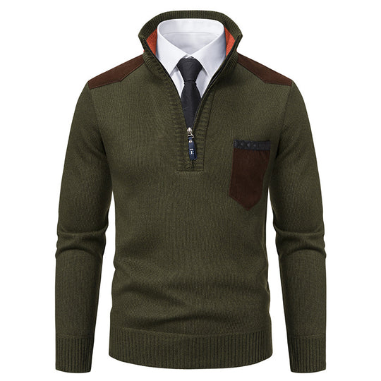 Herren lässiger Pullover mit halbem Reißverschluss und modernem Kragen EB