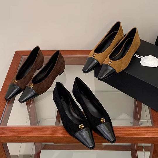 Damen zeitlose Ballerinas mit elegantem Leder-Spitzendesign und komfortablem Fußbett EB