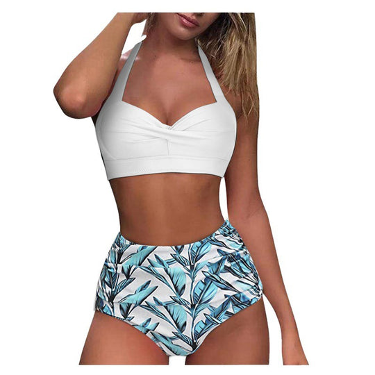 Damen Hochtaillierter Karobikini mit gerafftem Oberteil EB
