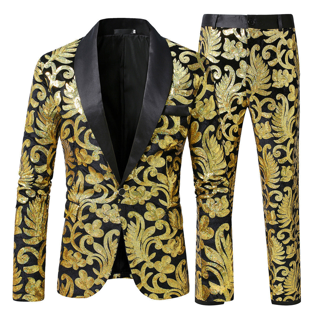 Herren glitzernder Smokinganzug mit floralen Paillettenmustern EB