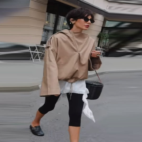 Damen Kapuzenpullover mit lässigem Schnitt und Reißverschluss EB