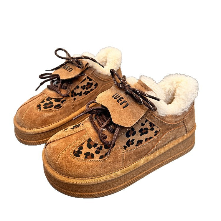 Damen Komfortable Sneaker mit kuscheligem Innenfutter und modischem Leopardenmuster EB