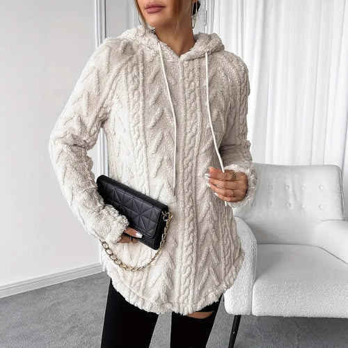 Damen gemütlicher Strickpullover mit Kapuze und Struktur EB