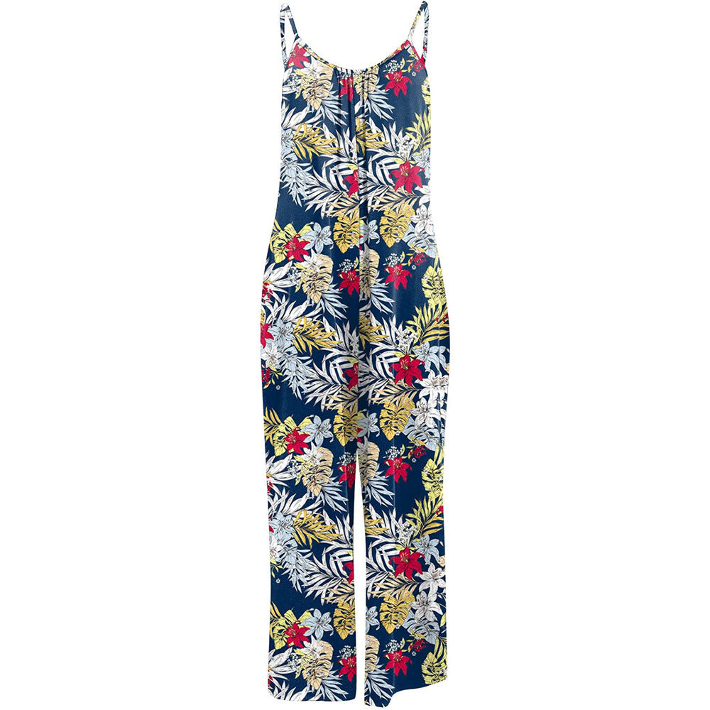 Damen Lässiger Jumpsuit mit floralem Design und weitem Bein EB