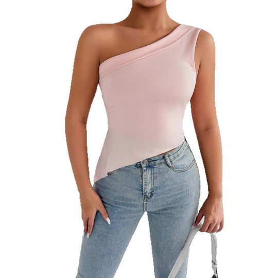 Damen asymmetrisches Top mit schulterfreiem Design und eleganter Drapierung EB