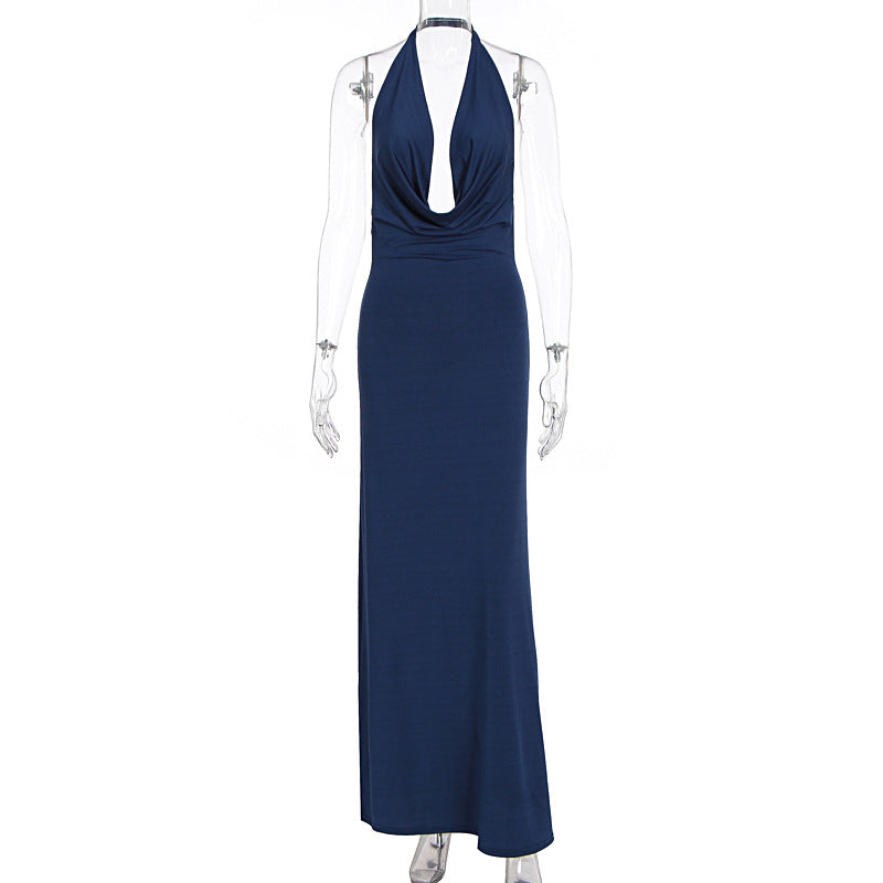 Damen elegantes Maxikleid mit einzigartigem Halterhalsschnitt EB
