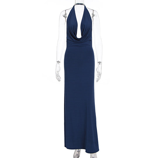 Damen elegantes Maxikleid mit einzigartigem Halterhalsschnitt EB
