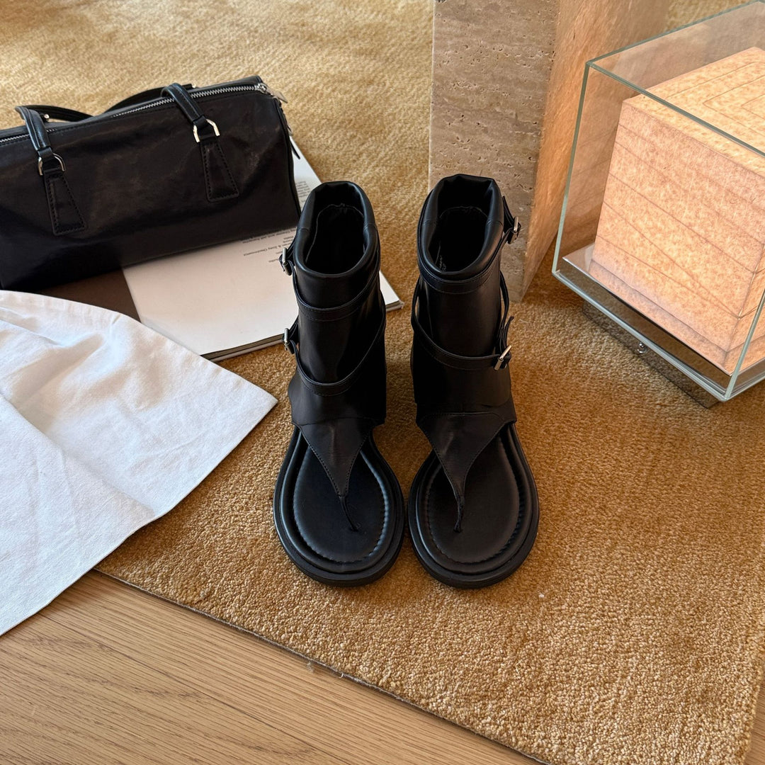 Damen Modische Zehentrenner-Sandalen mit innovativem Riemendesign und rutschfester Sohle EB