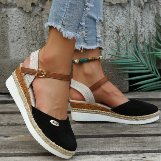 Damen Wedge-Sandalen mit geflochtenem Riemendesign und komfortablem Fußbett EB