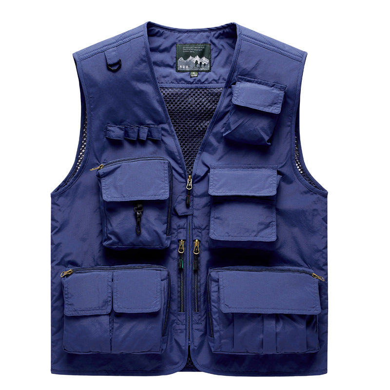 Herren Outdoor-Mehrfachtaschenweste im Anglerstil mit luftiger Mesh‑Rückenpartie und Schnellzugriffstaschen EB