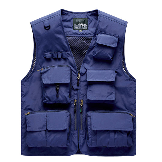 Herren Outdoor-Mehrfachtaschenweste im Anglerstil mit luftiger Mesh‑Rückenpartie und Schnellzugriffstaschen EB