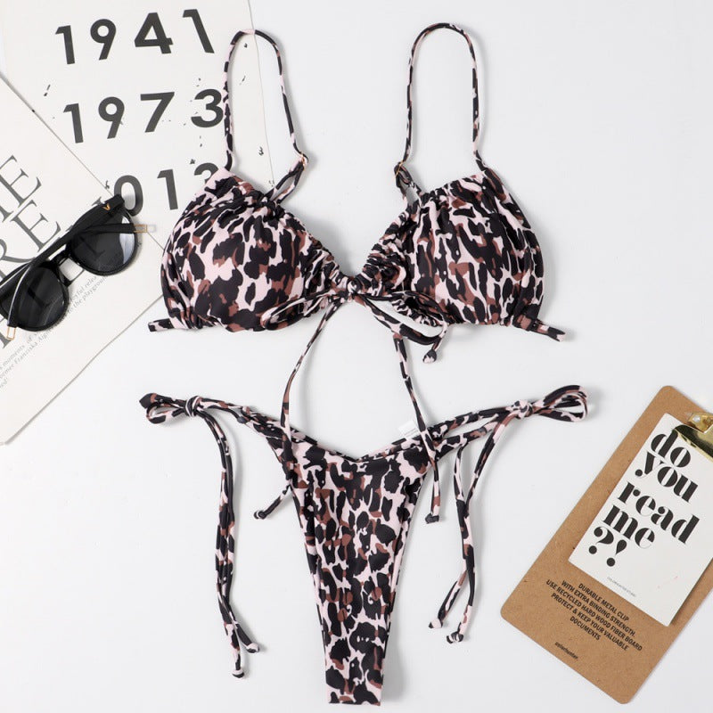 Damen Tiefer Ausschnitt Triangel-Bikini mit verspielten Bindebändern EB