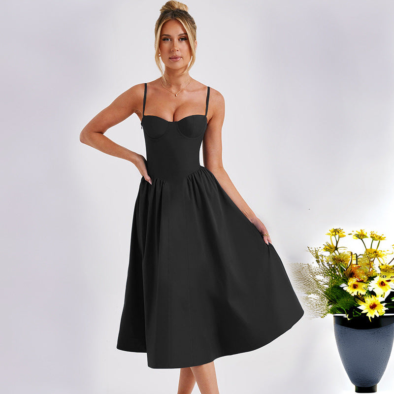 Damen Midikleid mit tailliertem Oberteil und fließendem Rock EB