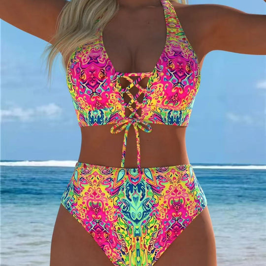 Damen Hochgeschnittener Bikini mit elegantem Schnürdetail EB