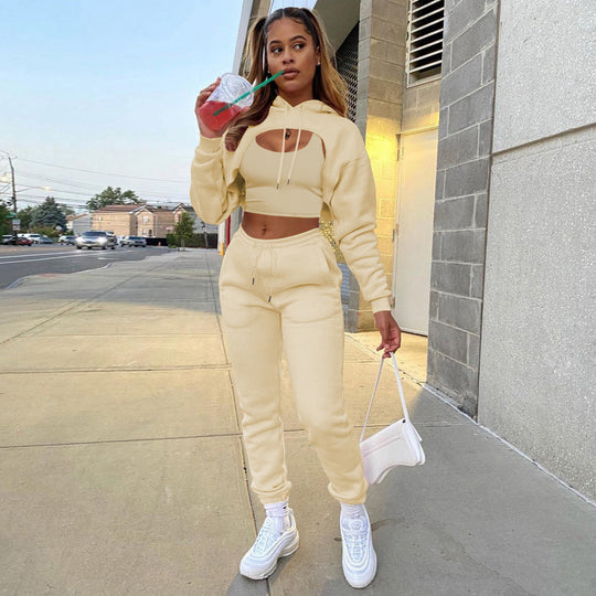 Damen Sportlicher Zweiteiler mit cropped Hoodie und bequemen Jogginghosen EB