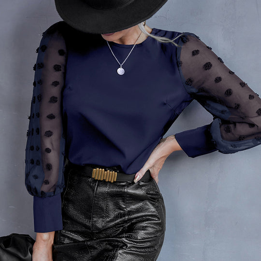 Damen Bluse mit transparenten Puffärmeln und Dekorativem Detail EB