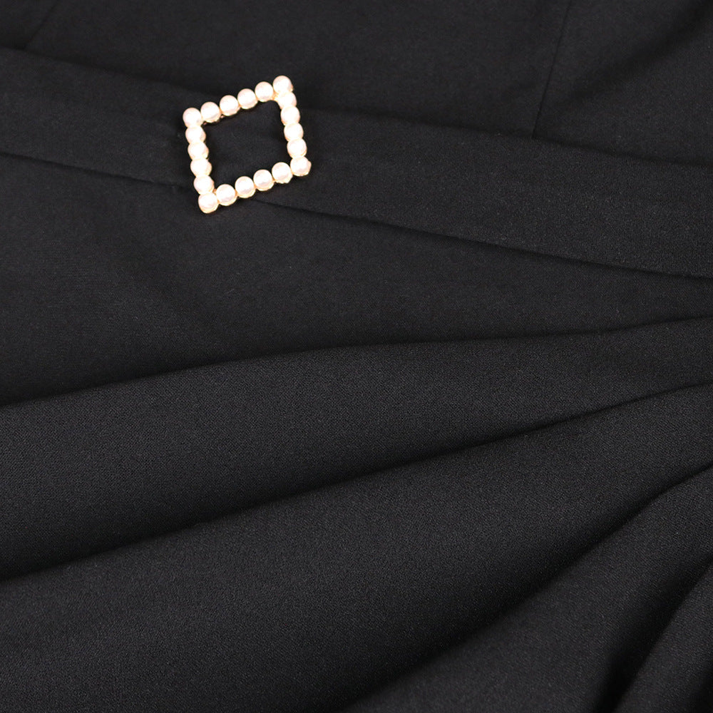 Damen elegantes Midi-Kleid mit transparenten Puffärmeln und zartem Rüschenakzent EB