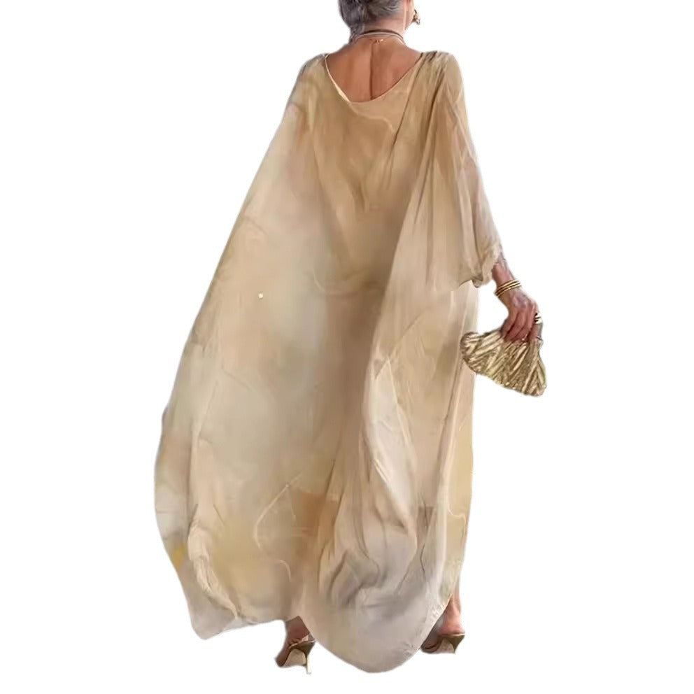Damen fließendes Kaftan-Kleid mit auffälligem Muster EB