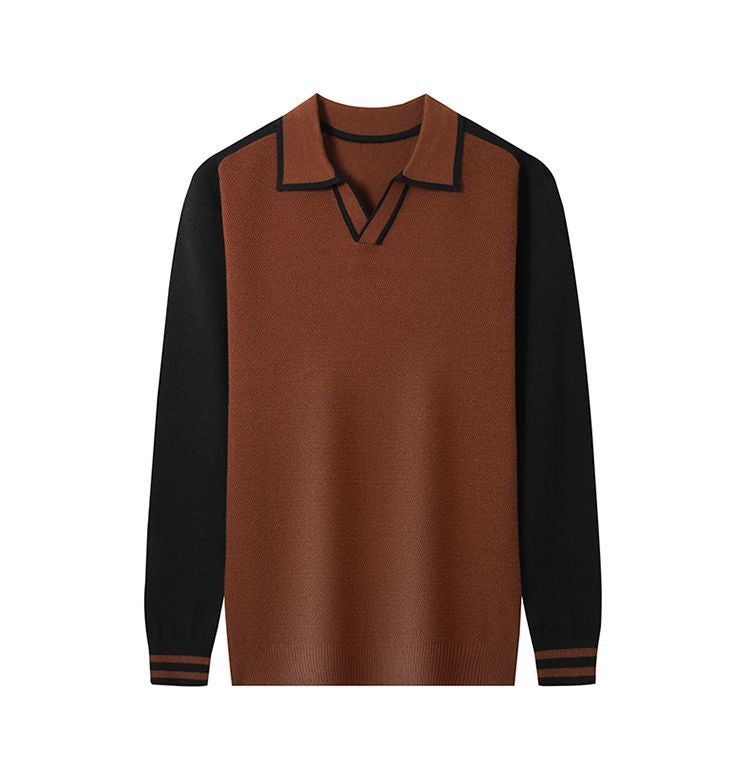 Herren Feinstrickpullover mit V-Ausschnitt und modischem Kontrastdesign EB