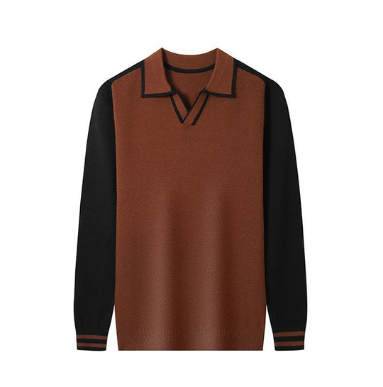 Herren Feinstrickpullover mit V-Ausschnitt und modischem Kontrastdesign EB