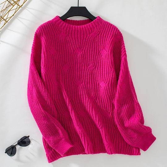 Damen Grobstrickpullover mit auffälligem Wellenmuster EB