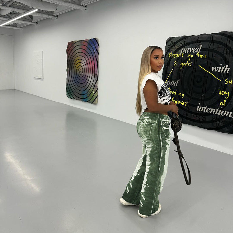 Damen Schlaghose mit hoher Taille, Bleach-Effekt und weitem Bein EB