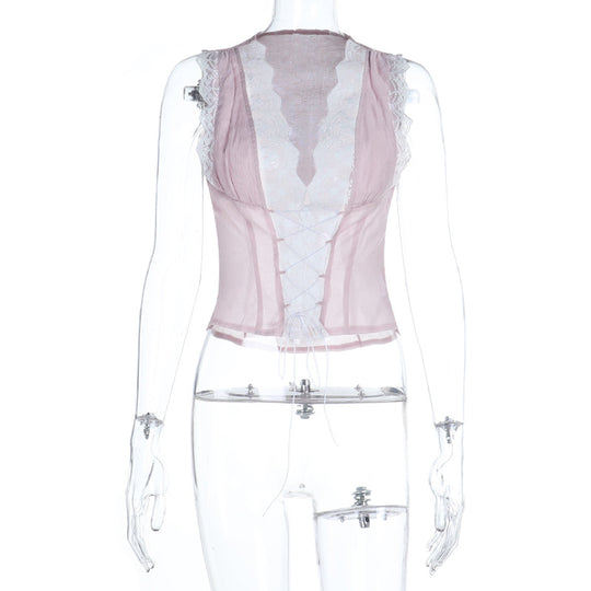 Damen Spitzen-Crop-Top mit raffinierten Rüschendetails und lässigem Schnitt EB