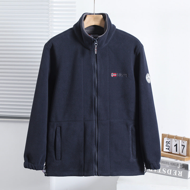 Herren Fleecejacke mit Stehkragen, durchgehendem Reißverschluss und elastischen Bündchen EB