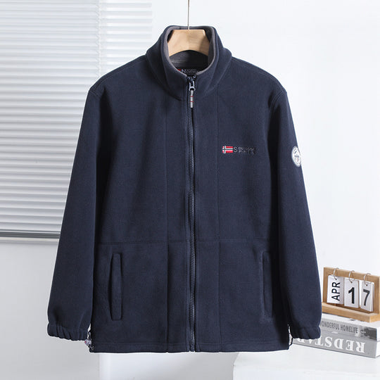 Herren Fleecejacke mit Stehkragen, durchgehendem Reißverschluss und elastischen Bündchen EB