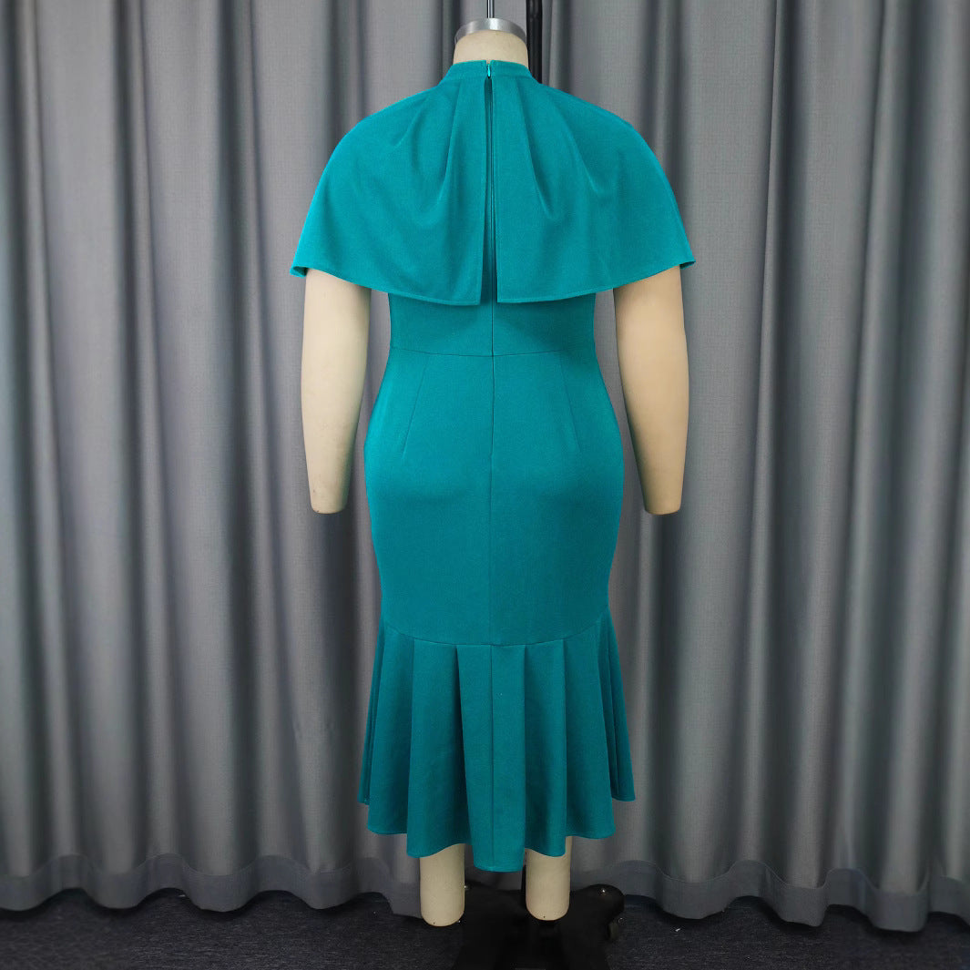 Damen elegantes Abendkleid mit schickem Cape und figurbetonter Silhouette EB
