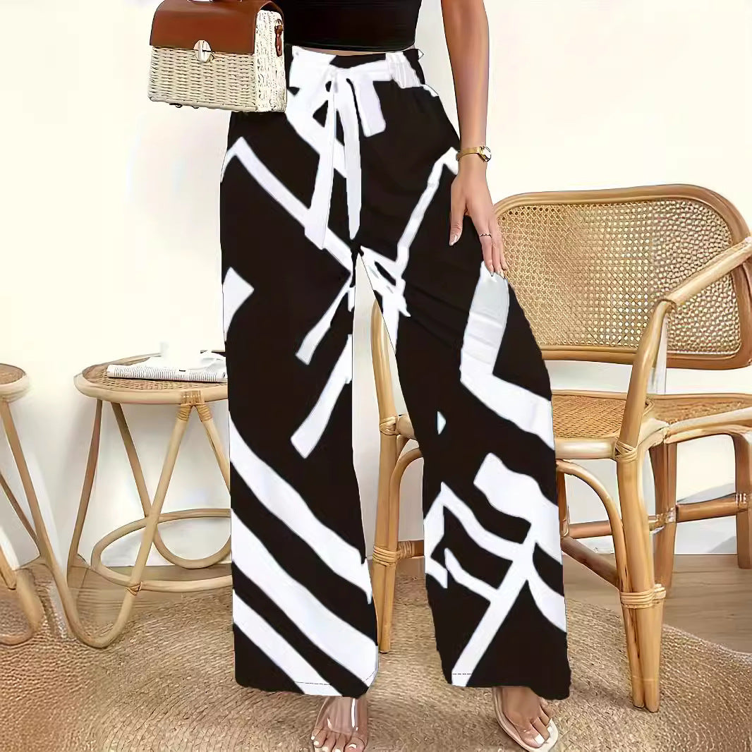 Damen Weite Palazzo-Hose mit modernem Grafikdruck und elastischem Bund EB