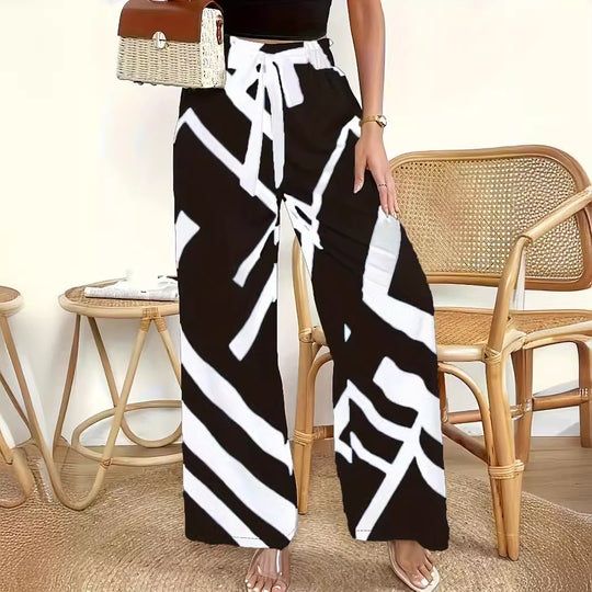 Damen Weite Palazzo-Hose mit modernem Grafikdruck und elastischem Bund EB