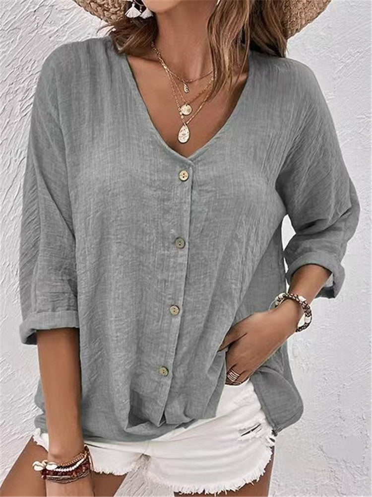 Damen luftige Bluse mit Knopfleiste EB